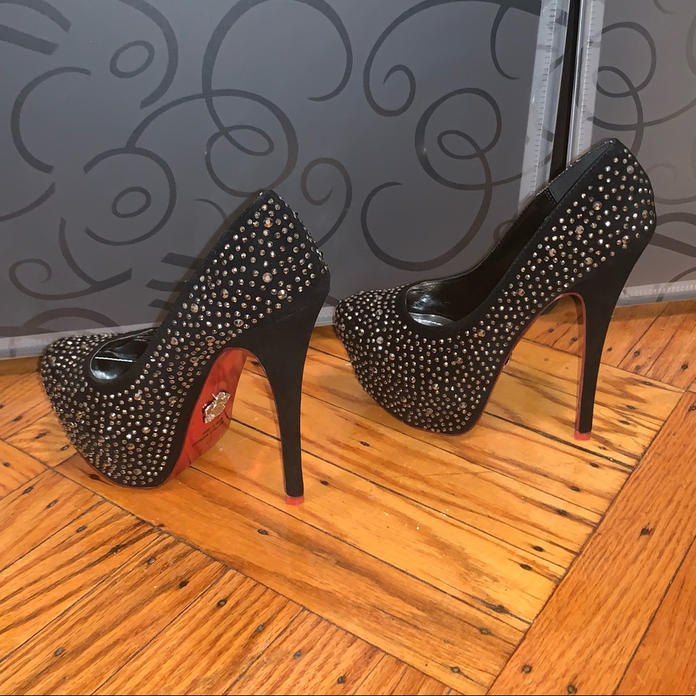 Red bottom platform studded gem heels